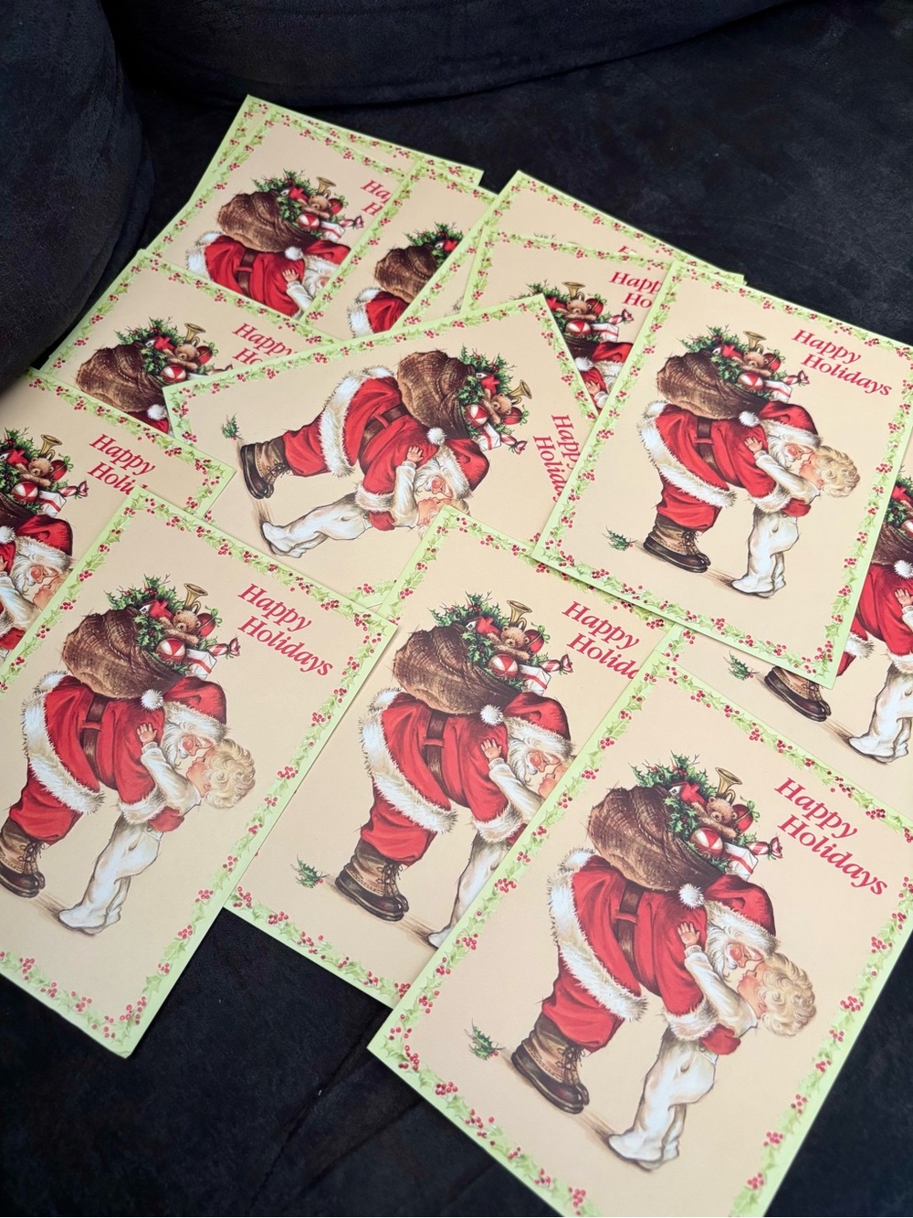 16 Vintage Santa & Child 'Happy Holidays' Greeting Cards Made In U.S.A
